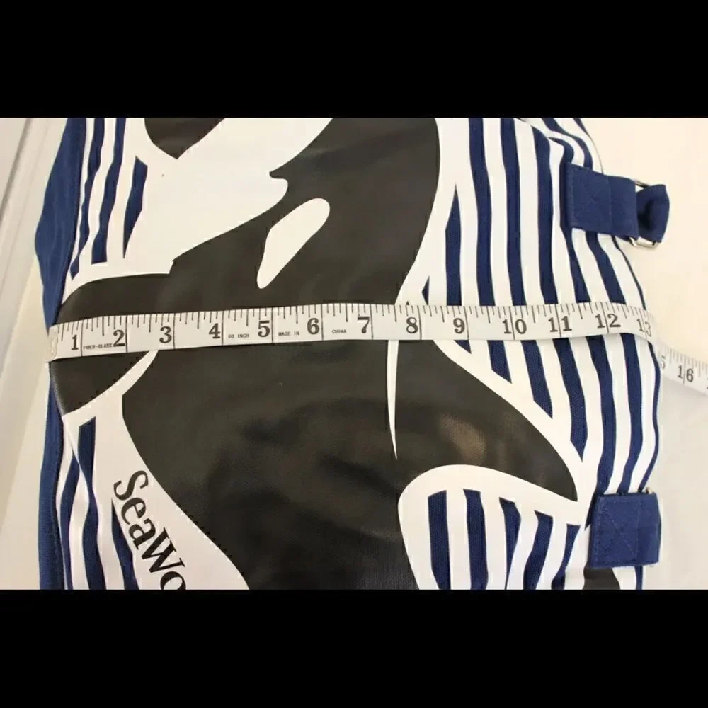 Sea World Duffle Tote Bag Navy Blue White Striped Shamoo